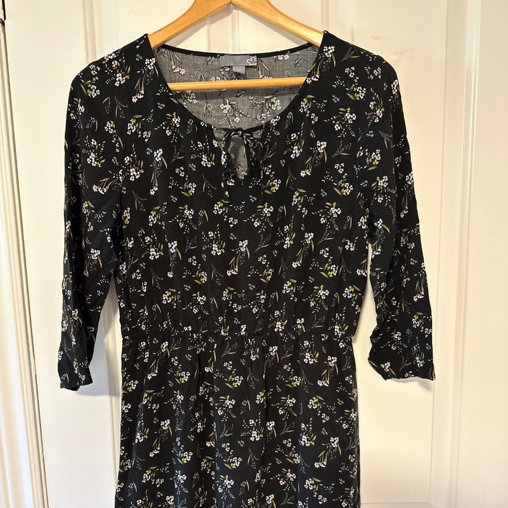 Cottagecore Dress Sears Black Floral Small Vintage Y2K